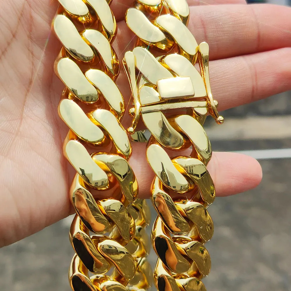 Mens 22mm Cuban Link Bracelet Hip Hop Heavy Brass Miami Chain Chunky Jewelry For Boy Gift Drop 250512