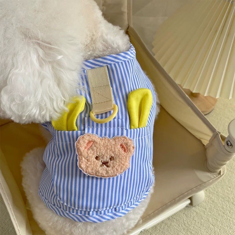 T00184 ins summer dog clothes Teddy Bichon small dog with traction ring thin dog striped vest can be traction