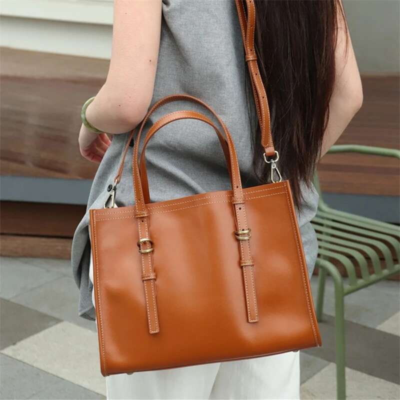 Burminsa Cowhide Genuine Leather Large Tote For Women 2025 Designer Satchel Shoulder Bags Crossbody Ladies Handbags