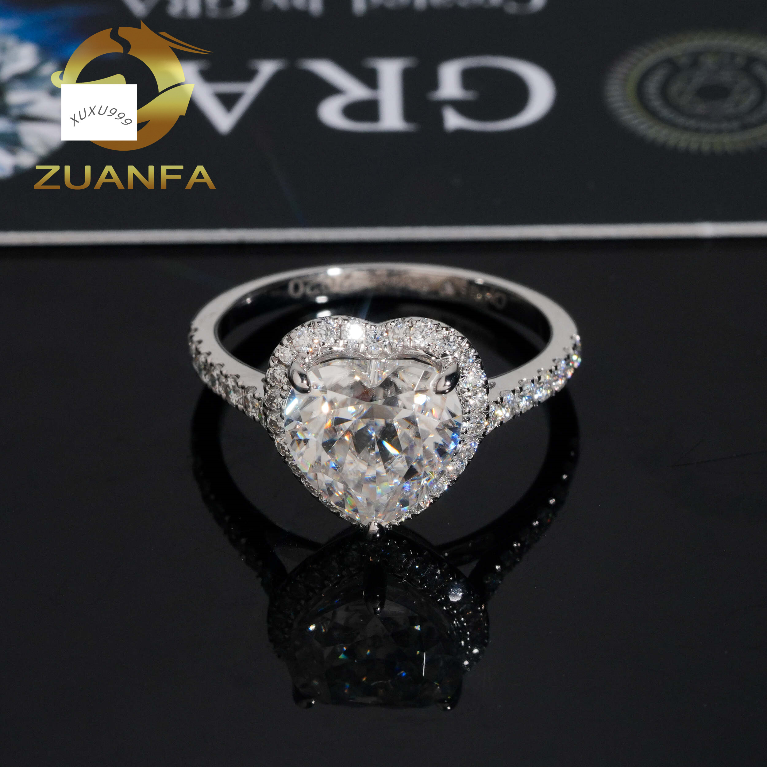 Solid 14K White Gold Moissanite Engagement Ring Heart Cut Iced Out Wedding Rings Hip Hop Ring Pass Diamond Tester