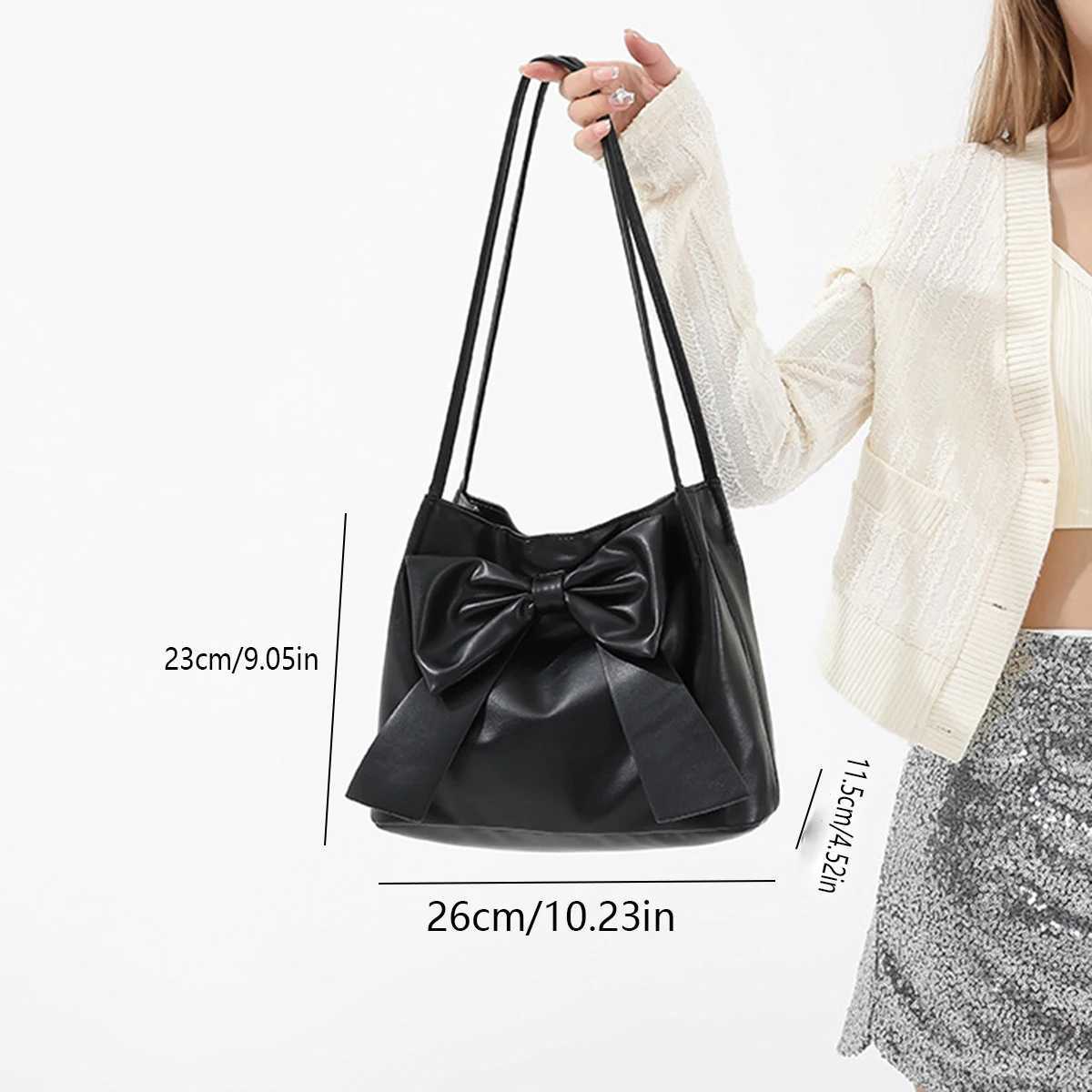 Black fashionable large-capacity bowknot tote underarm bag for women. Hong Kong style foreign and stylish all-match shoulder bag XJ250610