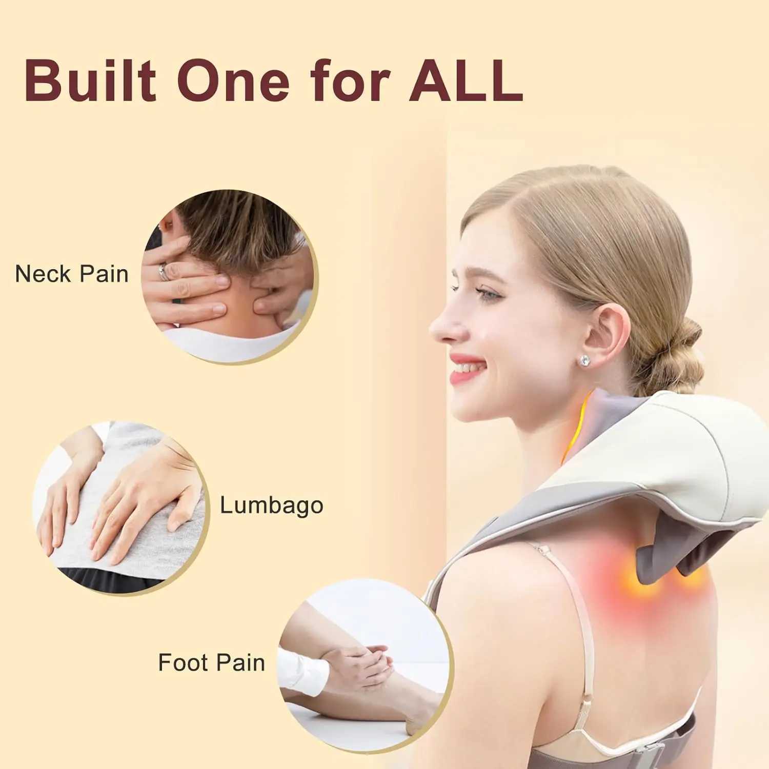 Wireless Neck Shoulder and Back Massager Brushless Motor 6D Deep Tissue Kneading Massage Pillow Shawl Best Gifts for Women MenW250512