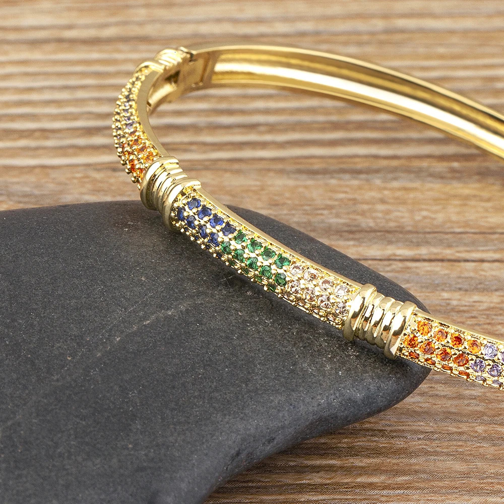 Nidin n Light y Colorful Zircon Bangle For Woman Gold Plated Jewelry Personality Charm Gift Femme 250512
