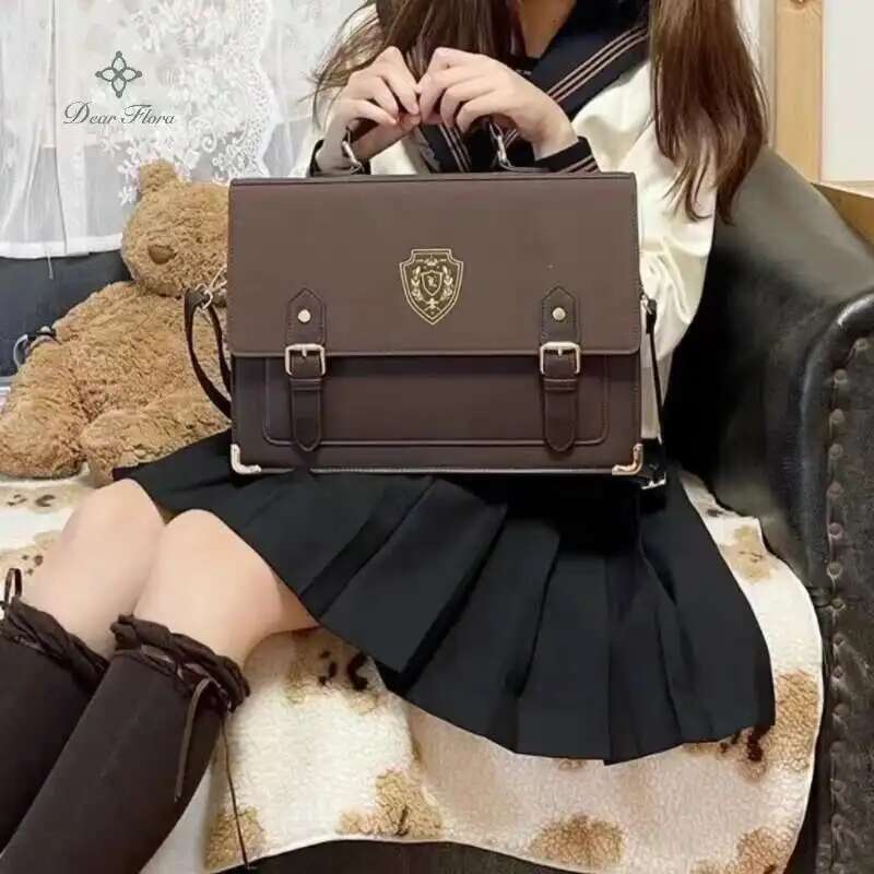 Y2k Japanese Preppy Aesthetic Fashion Women Casual Handbag Solid Color Girls School Backpack Cute Simple Shoulder Crossbody Bag