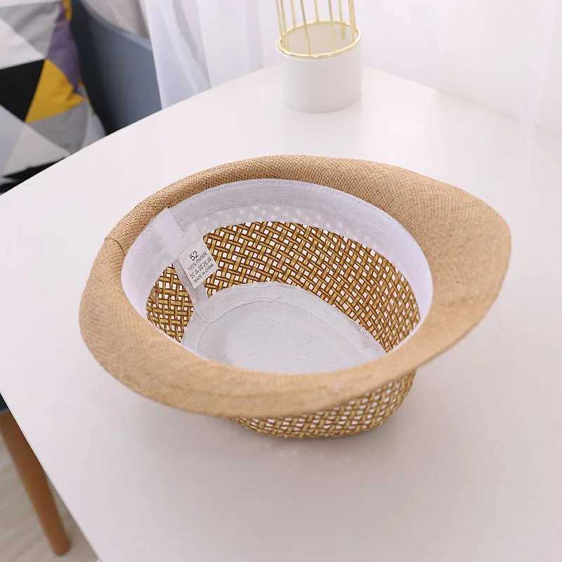 Fashion Children Jazz Top Hat Cool Breathable Kids Straw Cap Fashion Baby Summer Sun Hats 4-12Year Boy Girl Sunshade Panama Caps R250512