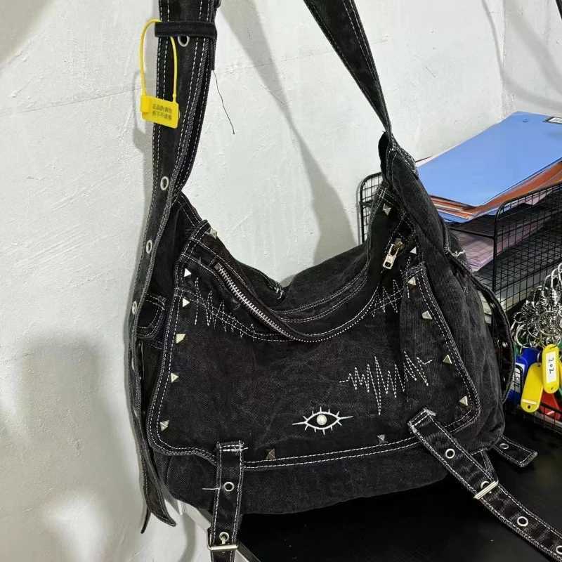 Streetwear Fashion Denim Bag Korean Office Lady All Match Casual Shoulder Underarm Bag Women Vintage Grunge Purses and HandbagsW250512