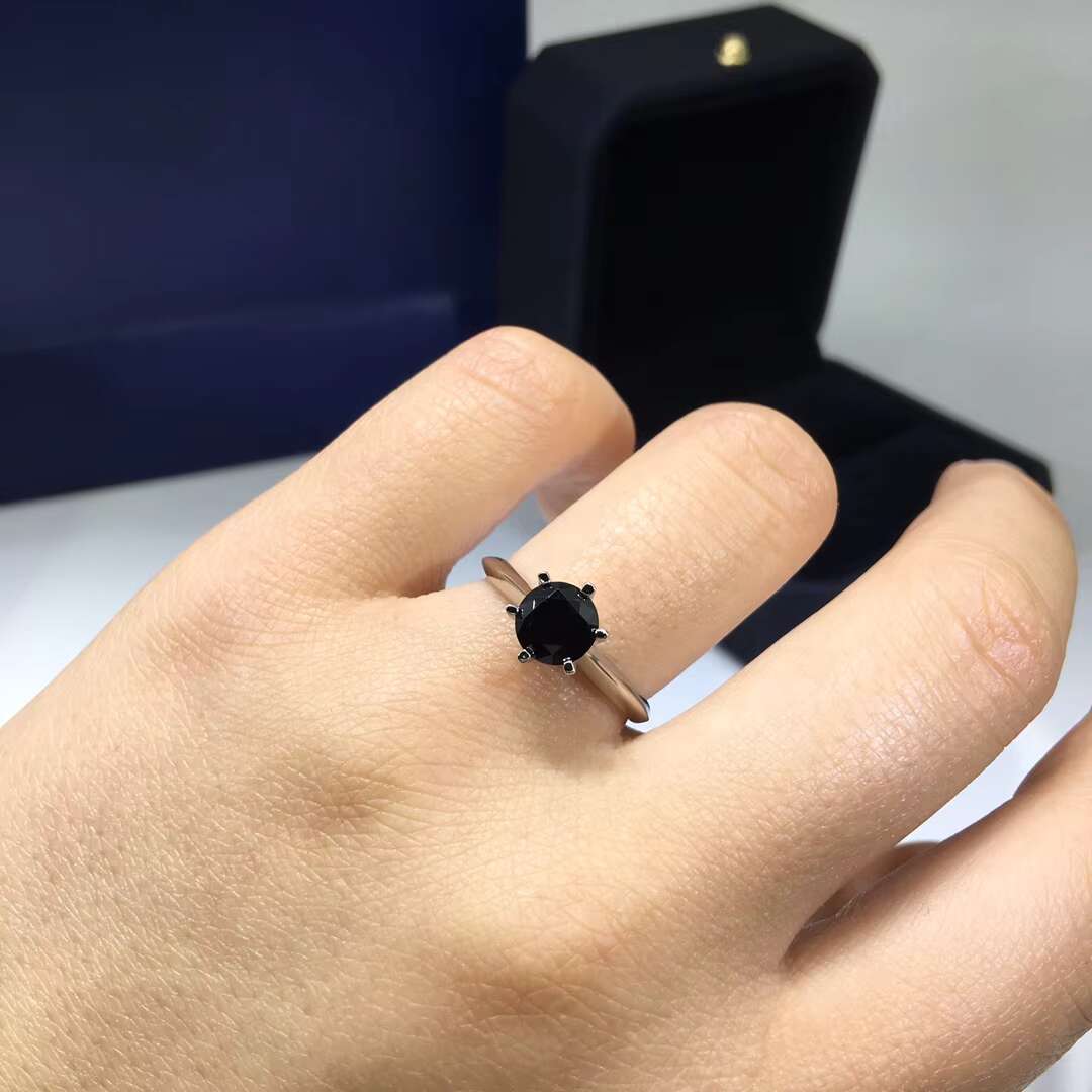 Classic Pass Diamond Test Round Excellent Cut 1 Ct Black Moissanite Ring 925 Silver Vintage Wedding Rings New Arrival Jewelry