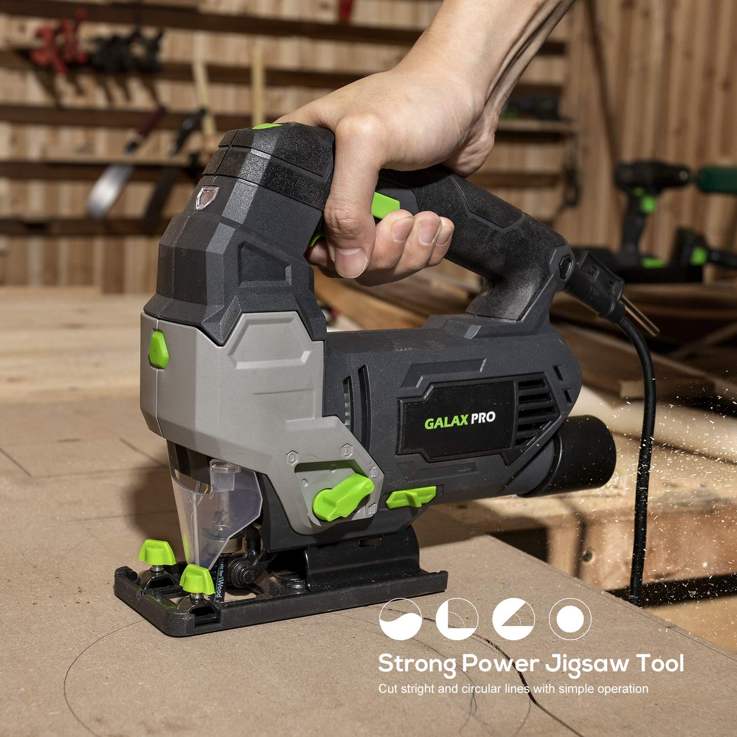 GALAX PRO Jigsaw, 800W 3000SPM Jig Saw Tool 6 Adjustable Speeds 4-Position Orbital Action Laser Guide 100mm Wood 10mm Metal Max Cutting Capacity