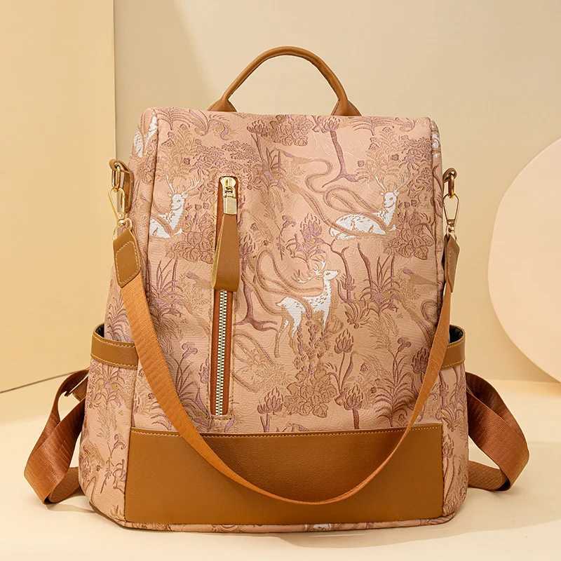 Fashion Anti theft Backpacks Woman Elegant Chinese Style Printed Lady PU Leather Bag Youth Womens BackpackAvailable in 4 color Z250512