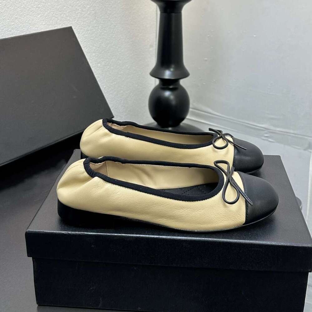 New Women Size34-41 Genuine Leather Ballet Flats Butterfly Knot Elastic Band Round Toe Designer Shoes Zapatillas De Mujer