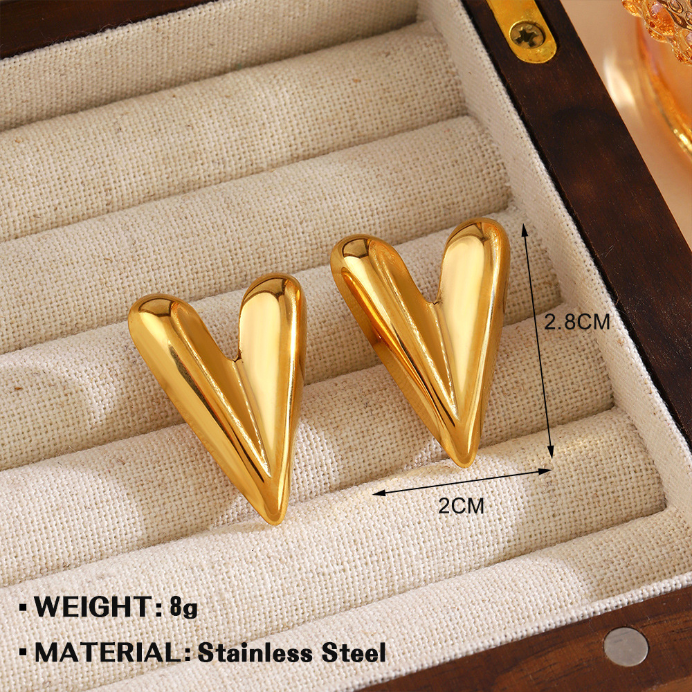 Popular style stainless steel heart French gold-plated fashionable zircon inlaid earrings
