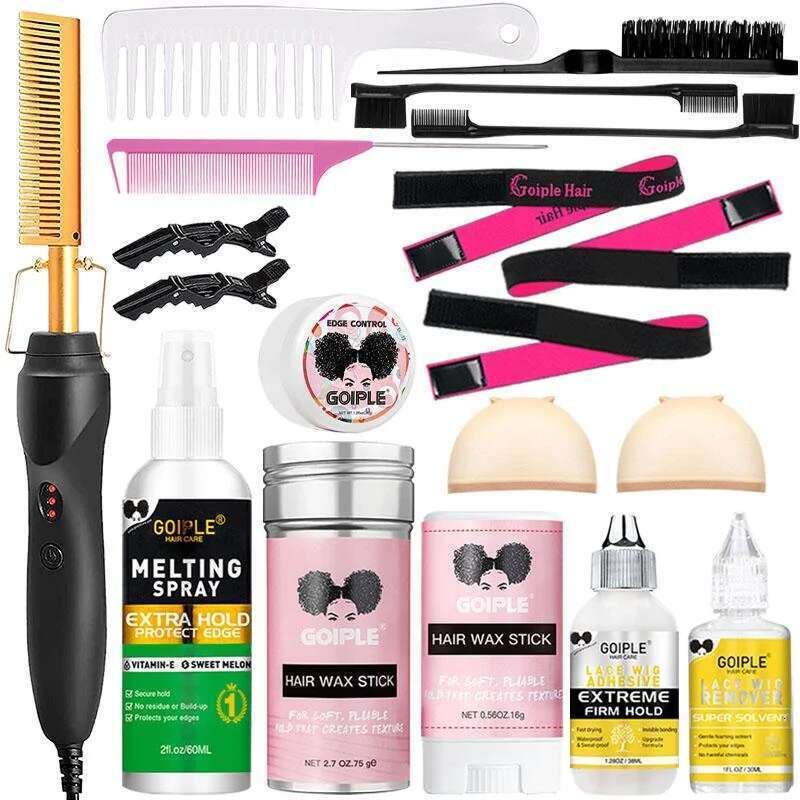 GOIPLE Electrical Heat Straightener Hot Pressing Brush Styling Tool For Lace Front Wig Glue Hair Wax Stick Melting Spray
