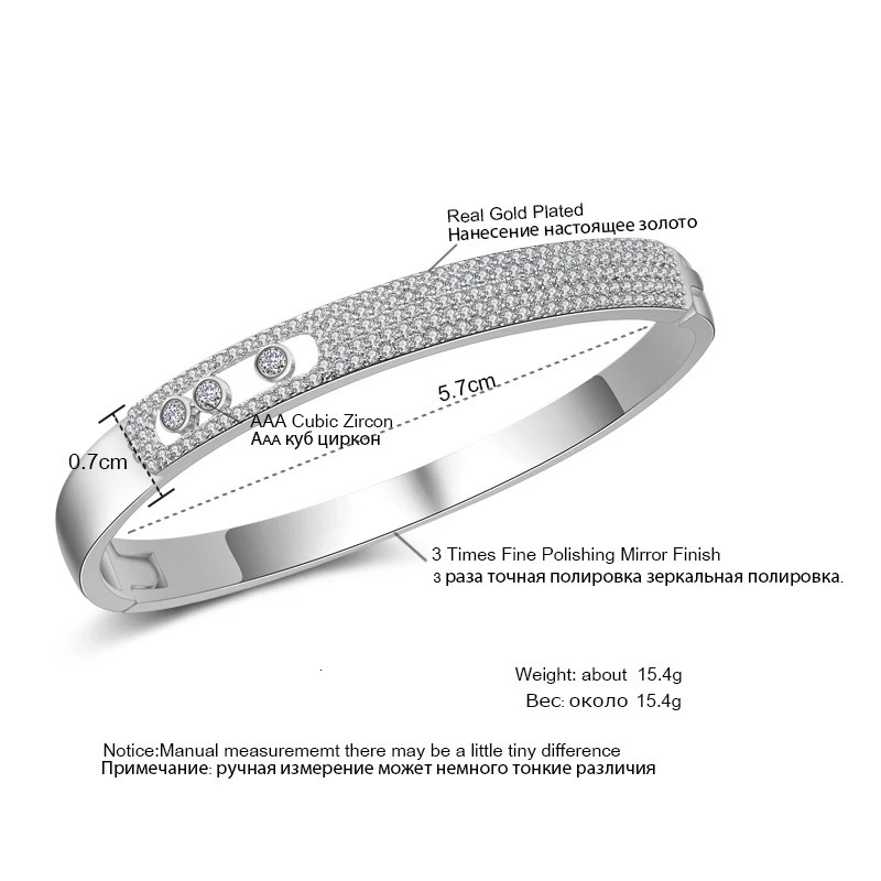 ZAKOL Niche n Micro Paved Cubic Zirconia Bangle Three Round Zircons Open Snap Bracelet Fashion Party Jewelry Gift 250512