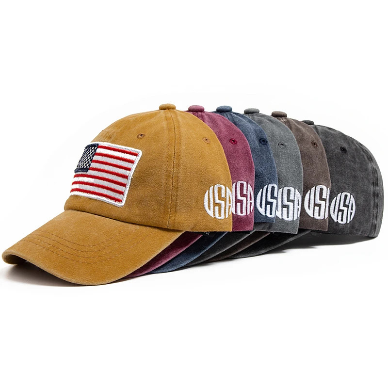 USA Flag Mens Baseball Cap Retro Embroidery Washed Cotton Dad Hats Fashion Women Hip Hop Caps Summer Outdoor Sun Visor Hat 250512