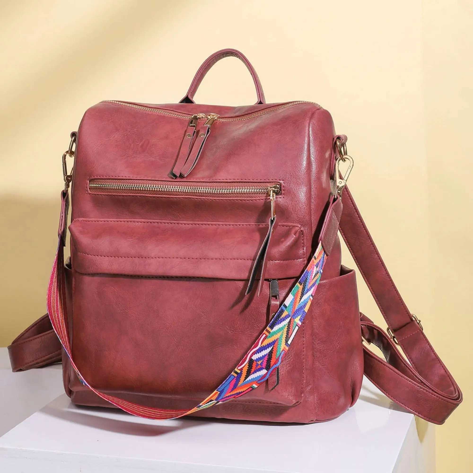 Stylish Leather Backpack Purse for women - Designer Convertible Shoulder Bag for School Everyday Use Z250512