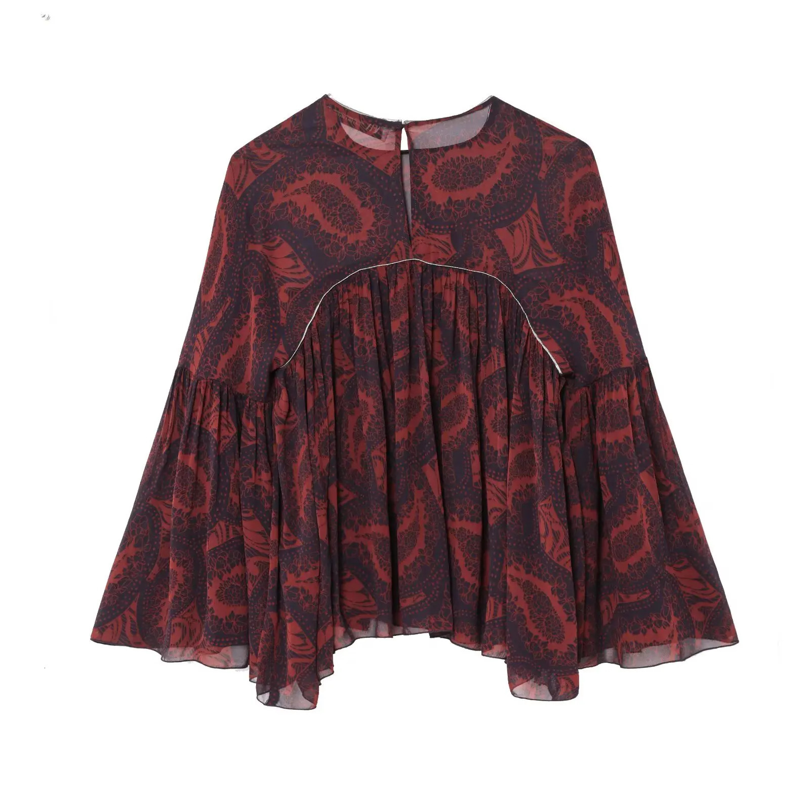 PB ZA Womens Printed Bell Loose Sleep Suitable for Summer Bohemian Fashion Look Top and Long Skirt Set 250430Z