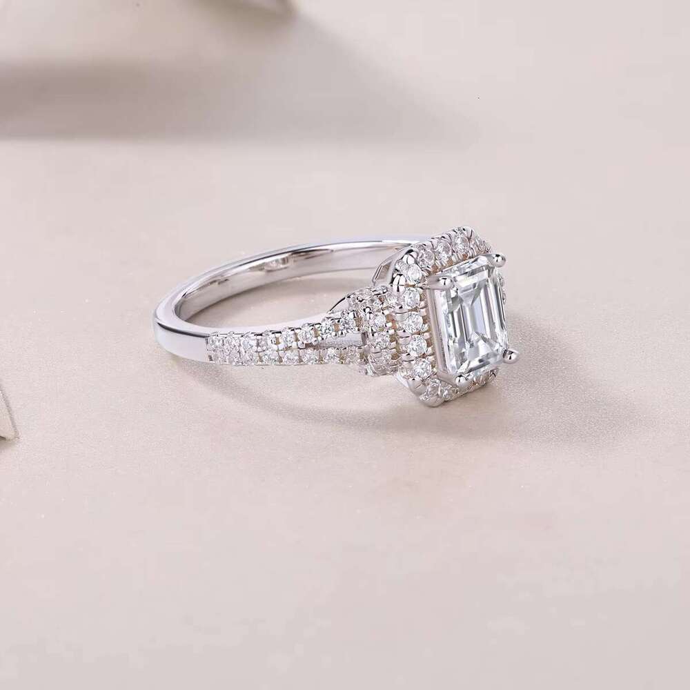 Elegant spodumene emerald cut open handle ring - double-layer pointed set, pure silver, size 5-9, USA
