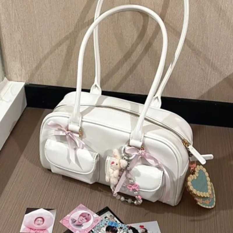 JIAERDI Retro White Bowling Bag Purse Women Hot Girls Leather Pocket Chic Casual Handbag Female Vintage Shoulder Bags AestheticXJ250512