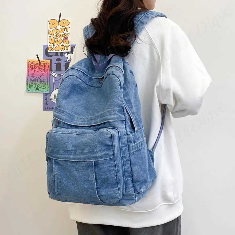Womens Jeans Shoulder Bag Vintage Backpack Large Capacity Denim School Backpack Simple Laptop Backpack Female Daily Backpack Z250512-1
