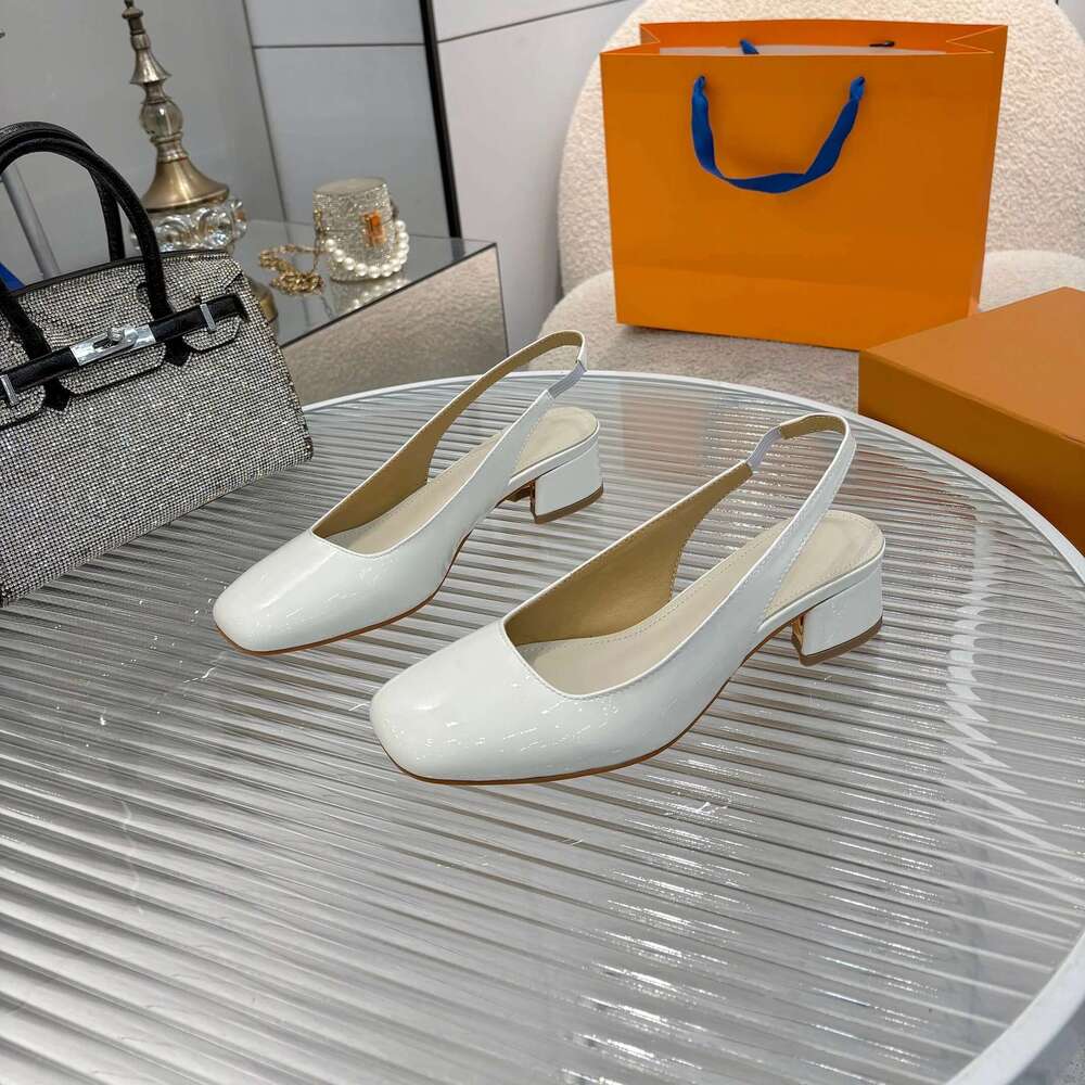 Women Size35-43 Genuine Leather Pumps Slingbacks Meds Heels Sandals Square Toe Slip On Designer Shoes Zapatillas De Mujer