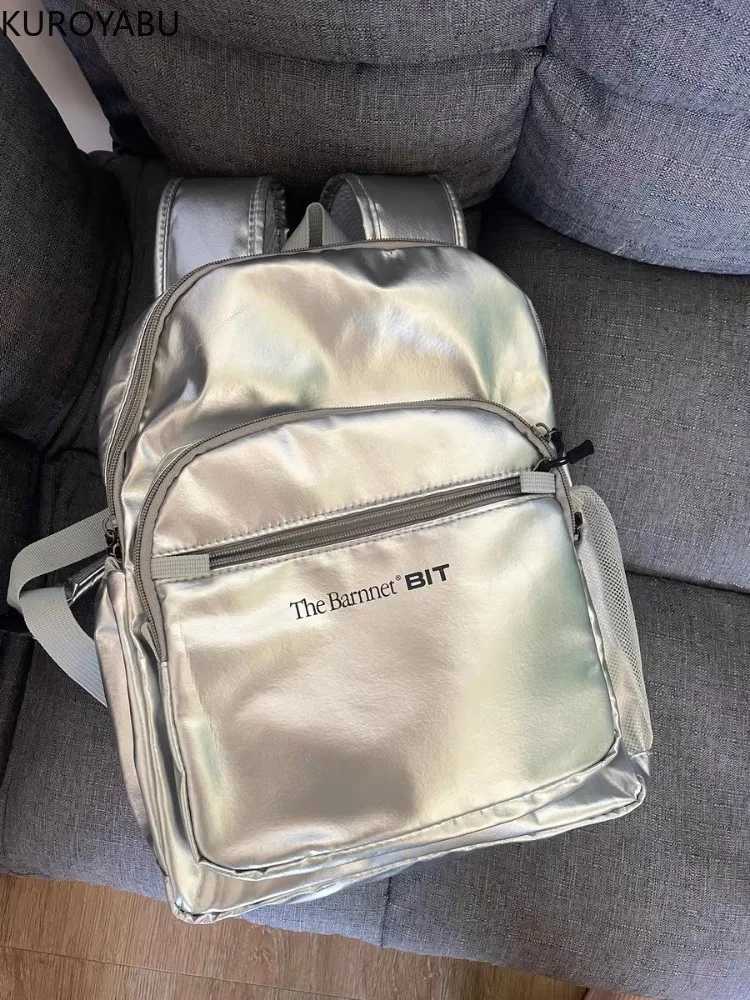 Silver Backpack Women College Students Travel Schoolbag Waterproof Lightweight Nylon Large Capacity Commuting Shoulder Backpacks Z250512