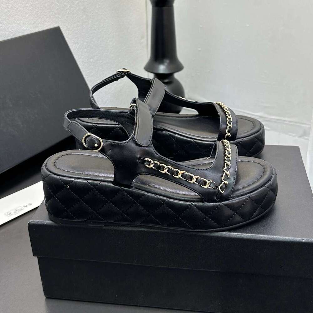 Women Size35-41 Genuine Leather Sandals Med Heels Wedges Sewing Summer Pumps Leisure Designer Shoes Zapatillas De Mujer