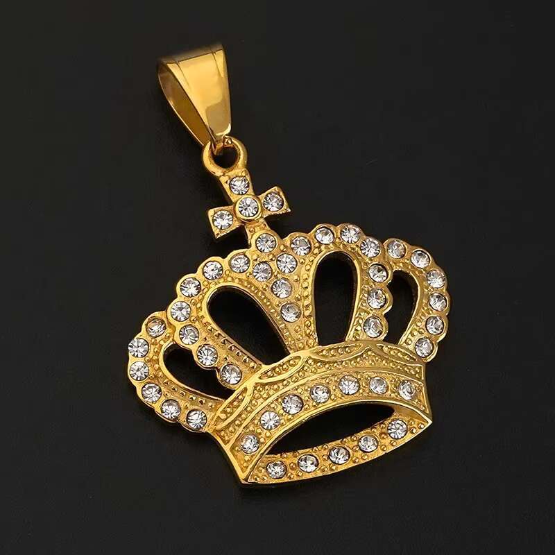 Stainless Steel Jewelry Pendants Crown Charms Crystal PVD Gold Plating New Arrival 2024 Sales Products