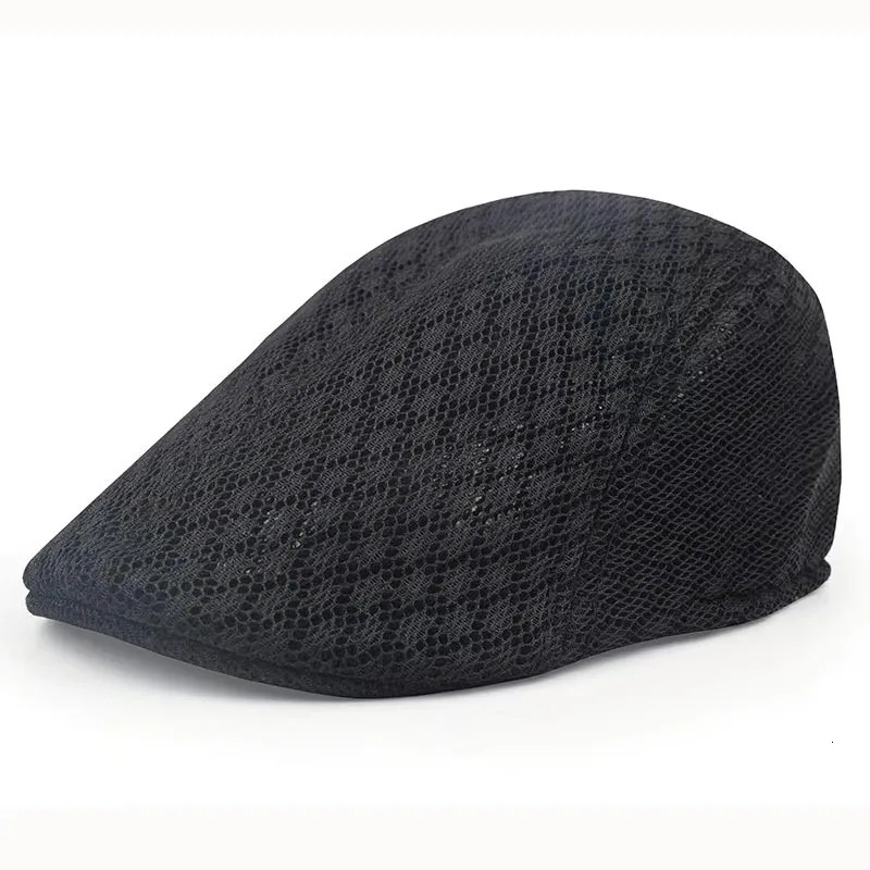 Mens Mesh Hat sboy Flat Cap Simple Plain Color Breathable Summer Hunting Driver Golf Beret 250512