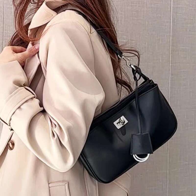 New Women's Small Square High-Quality Soft Leather Gold Sier Button Shoulder Messenger Versatile Underarm Bag