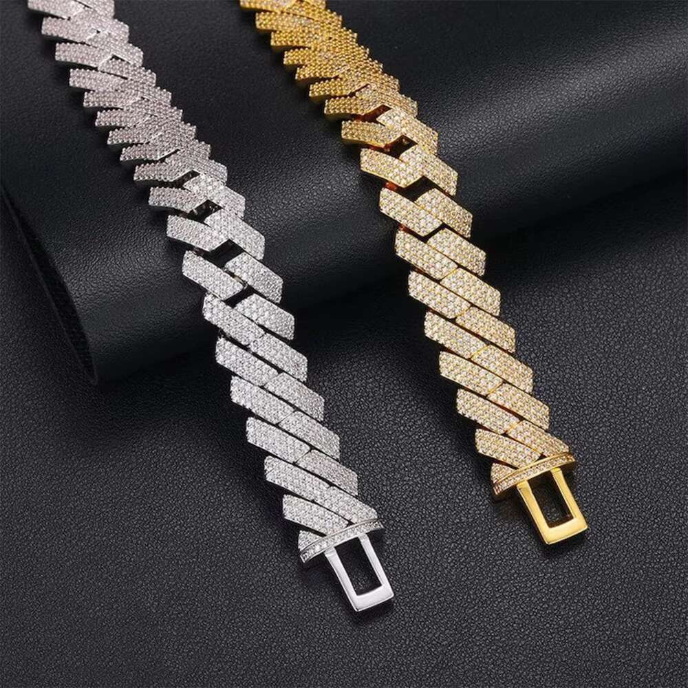 Hip Hop Jewelry Sterling Sier Gold Plated Iced Out Cuban Link Chain Necklace with Moissanite VVS D Color Dias for Men