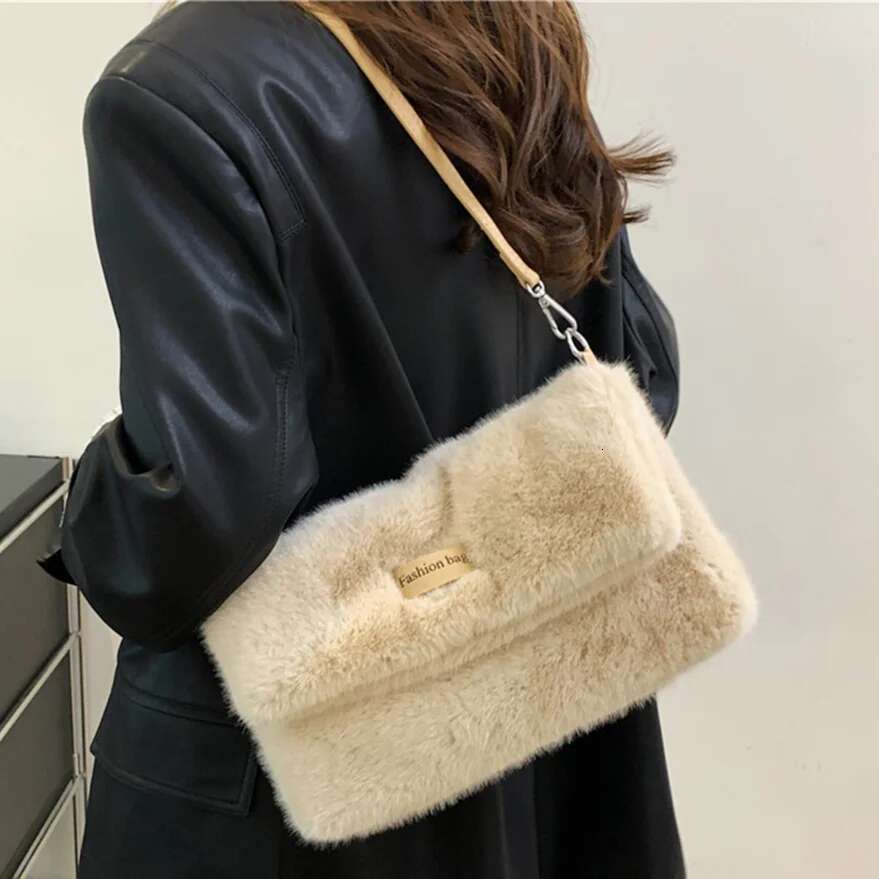 Winter Faux Fur Handbag Women Soft Plush Crossbody Bags 2023 New Furry Designer Square Satchel Ladies Fluffy Shoulder Bag