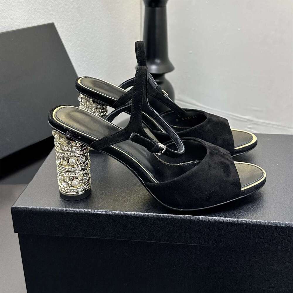 Women Size35-41 Genuine Leather Sandals Crystal Super High Heels Natural Cow Suede Pump Designer Shoes Zapatillas De Mujer
