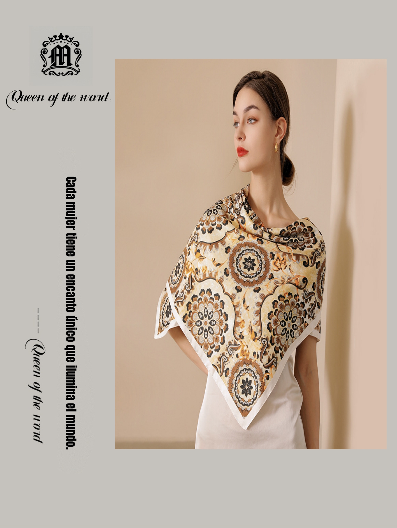 queen of the word 2 Temperamental and versatile floral print scarf Simulated silk scarf Versatile printed scarf