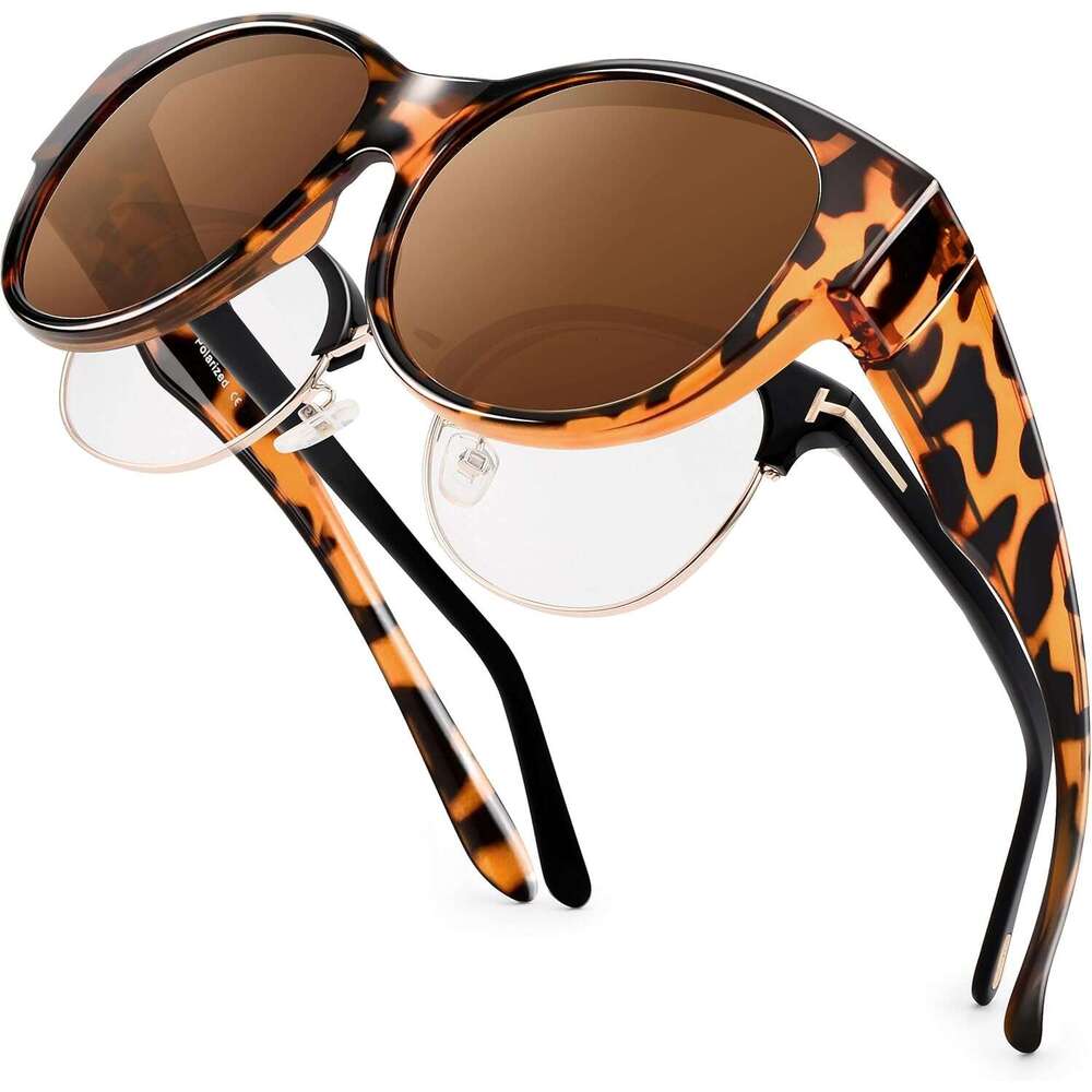 DHCollections Over Glasses Sunglasses for Women Polarized UV400 Wrap Around Shades 14.7cm Wide Stylish Cat Eye Design