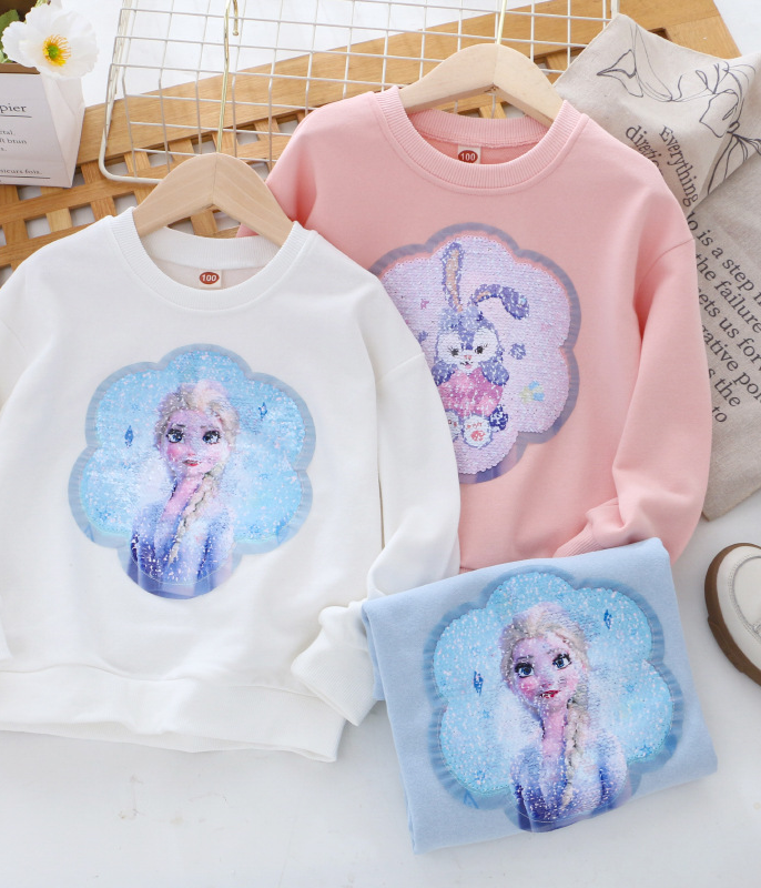 DISNEY Frozen Elsa princess Kids designer clothes Children's autumn clothes girls' double-sided color-changing sequins clothes.