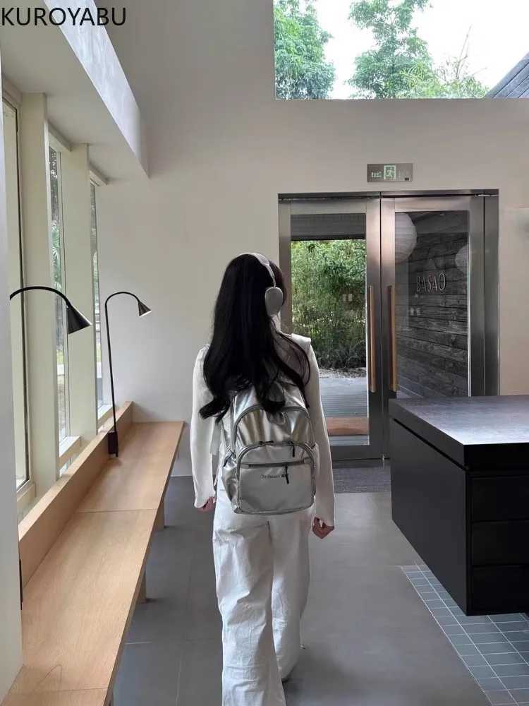 Silver Backpack Women College Students Travel Schoolbag Waterproof Lightweight Nylon Large Capacity Commuting Shoulder Backpacks Z250512