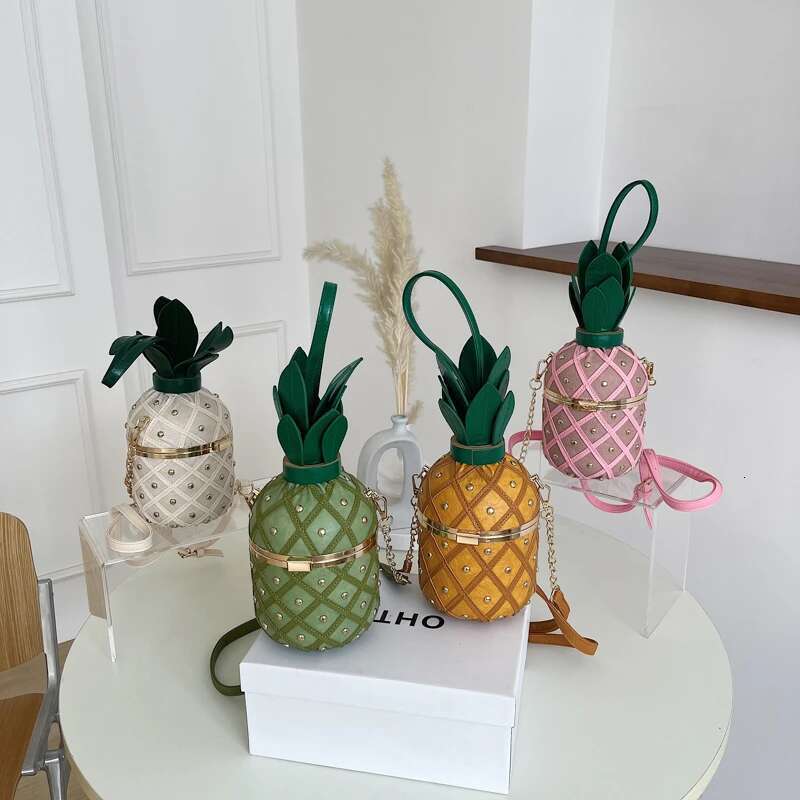 Hip Hop Party For Women 2022 Trend Cartoon Cute Pineapple Shape Crossbody Bags Fashion Leather Bucket Shoulder Bag Woman