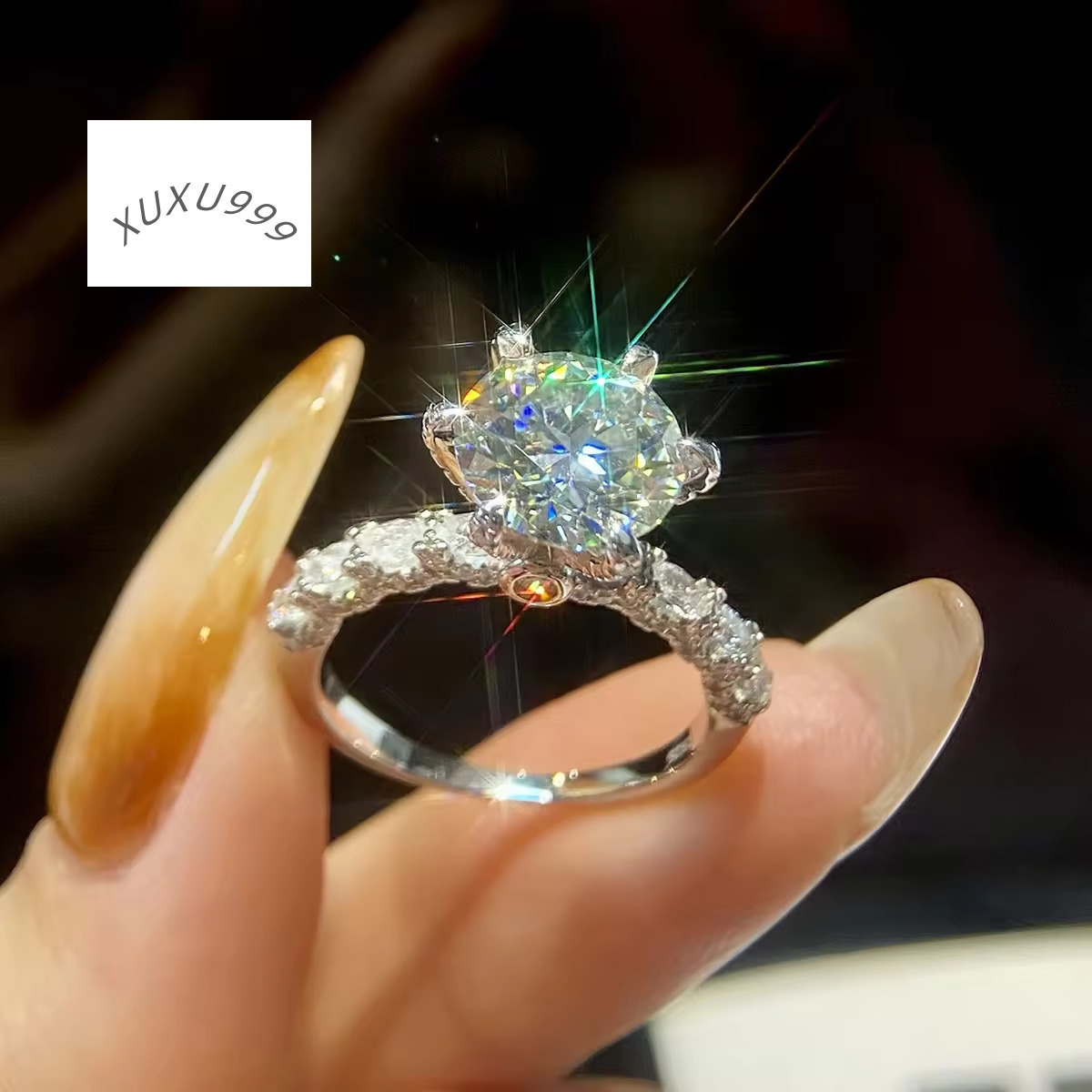 Wholesale GRA Moissanite Ring Sterling SilverJewelry Unique 1 2 3 5 Ct Round Shape Diamond 925 Sterling Silver Ring for Women