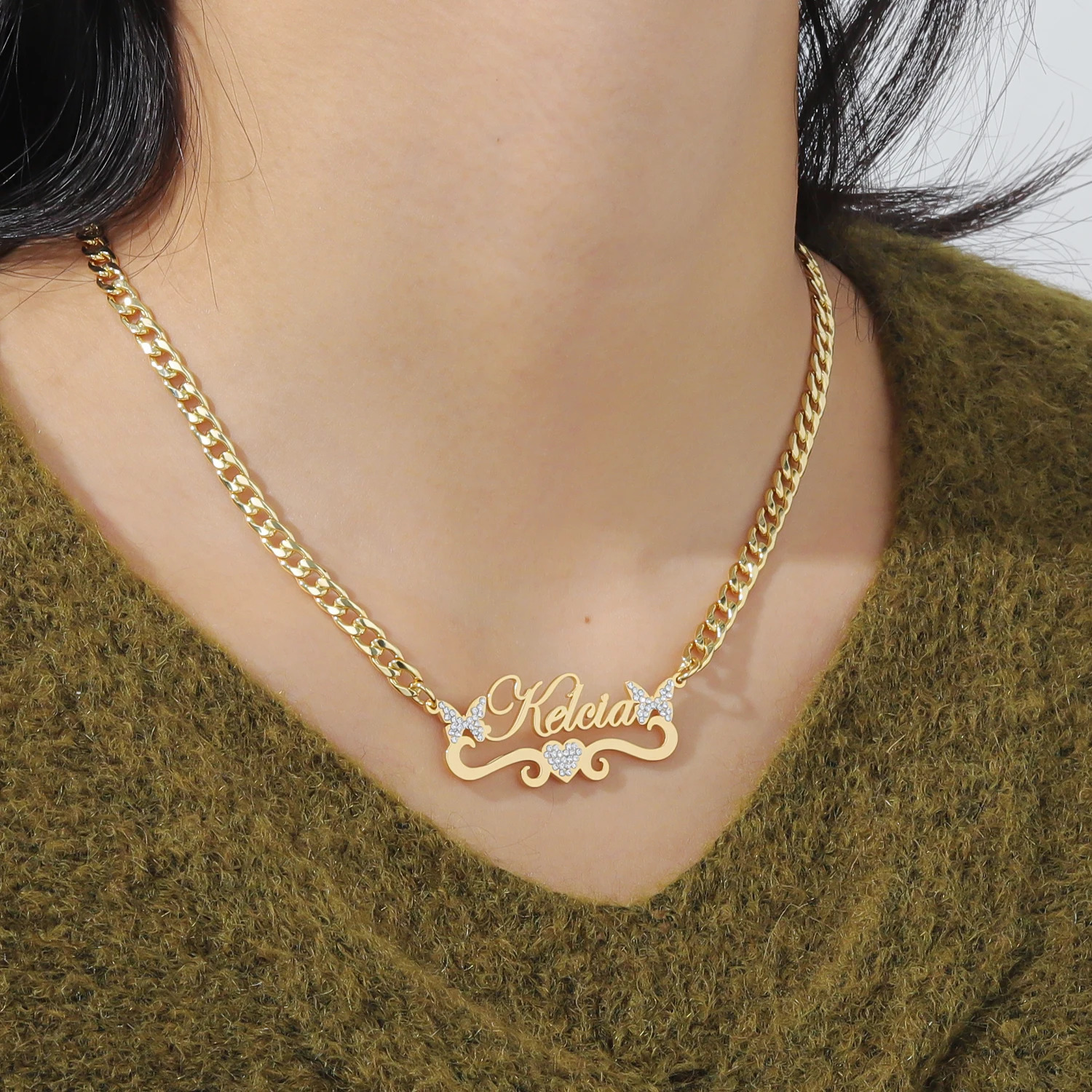 Custom Name Necklace With Butterfly Nameplate Necklace For Women Personalized Stainless Steel Gold Chain Princess BFF Jewelry 250512
