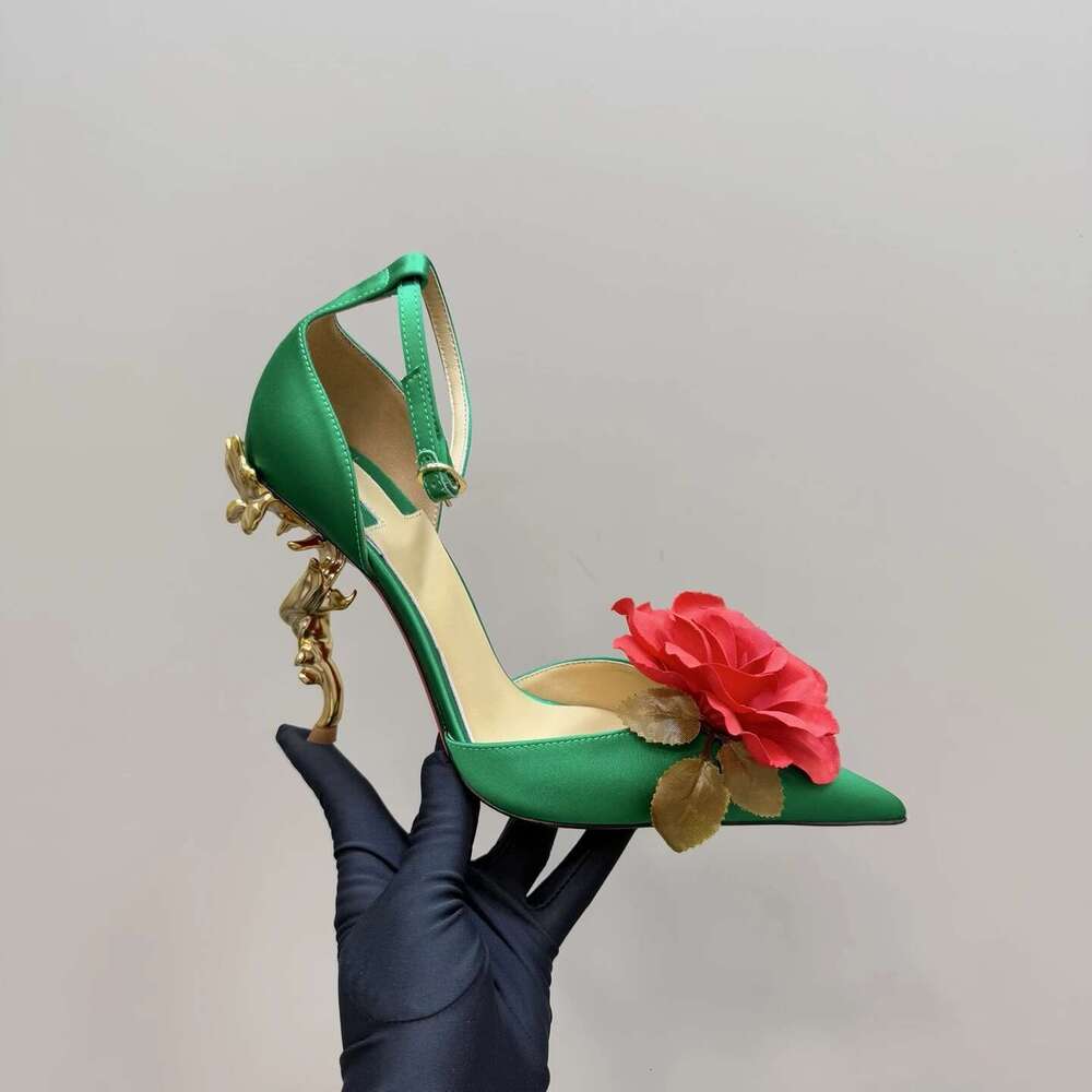 Women Size35-42 Silk Patent Leather Pumps Super High Heels Flower Pointed Toes Party Designer Shoes Zapatillas De Mujer