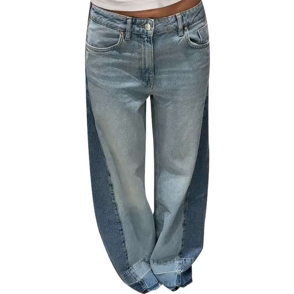 Chic Women's Side Patchwork Denim Jeans Pant High Waist Wide Leg Baggy Pants For Woman 2025 New Casual Daily Streetwear Trousers