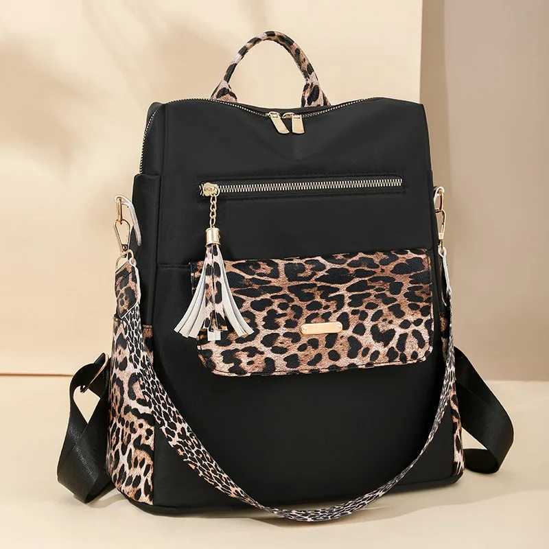 Fashionable Multi-function Leopard Backpacks for Women High Quality Tassel Backpack Lightweight Commute Nylon Travel Bag Z250512