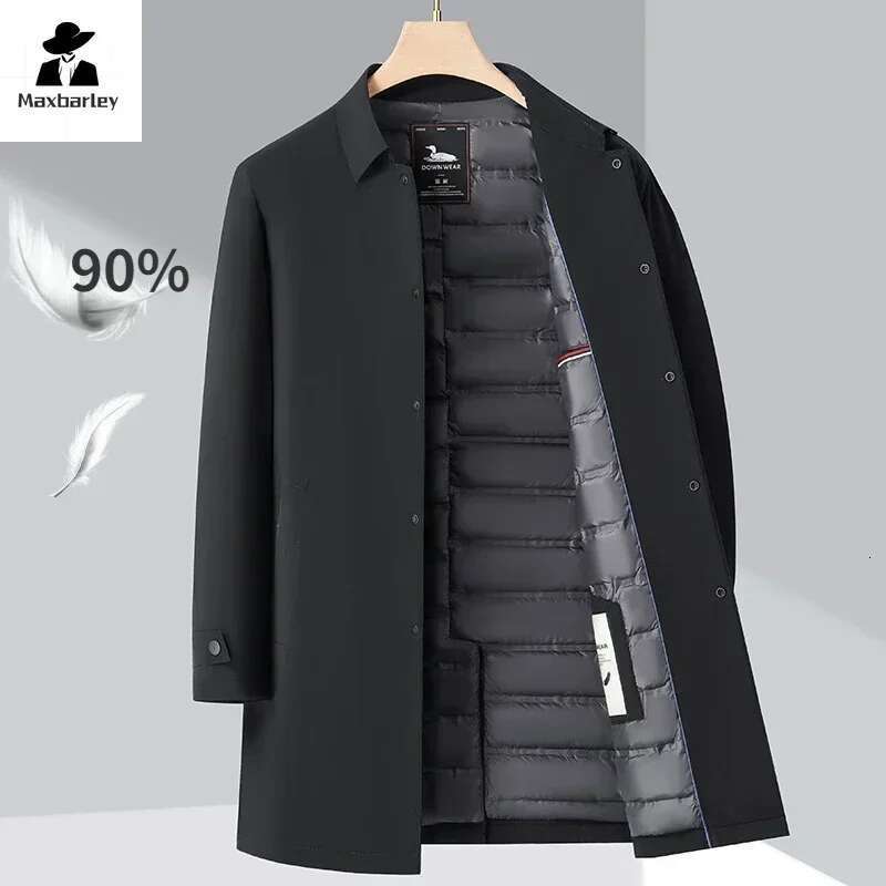 High-End Jacket Men's Winter Business Casual Mid-Length Lapel 90 White Duck Down Parka Male Clothes Thick Warm Coat Designer