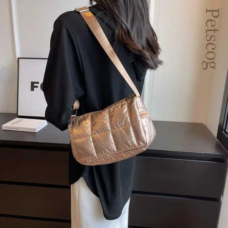 Silver Small Casual Quilted Nylon Shoulder Bags For Women 2023 New Trendy Handbags Designer Padded Crossbody BagW250512