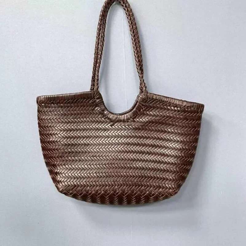 Large size Hand-woven 100% Genuine Leather casual vegetable basket bag Woven Inside Vintage Shopping Tote Bag