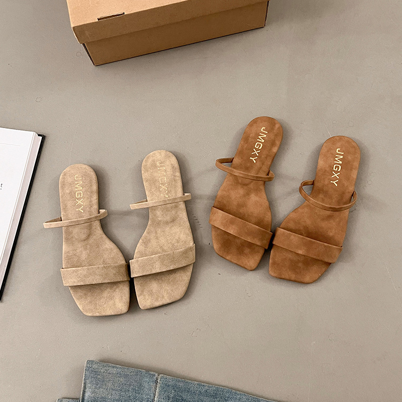 2025 Hot New free shipping deisgner sandals for womens flat sandals khaki brown New womens summer square toe fish mouth slippers
