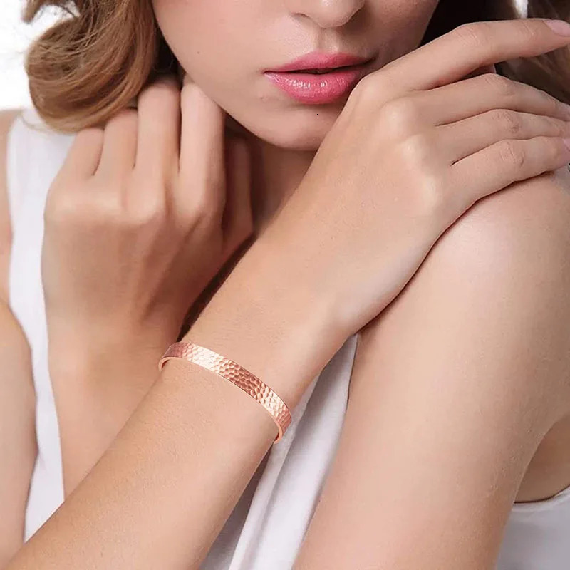 Magnetic Pure Copper Bracelets for Women Men Vintage Rose Gold Cuff Bangle Charms Health Energy Bracelet with Gauss Magnets 250512