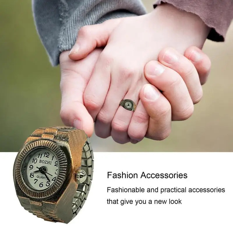 Finger Watch Ring Vintage Clock Small Pointer Style Bronze Quartz With Retractable Strap For Women 250512