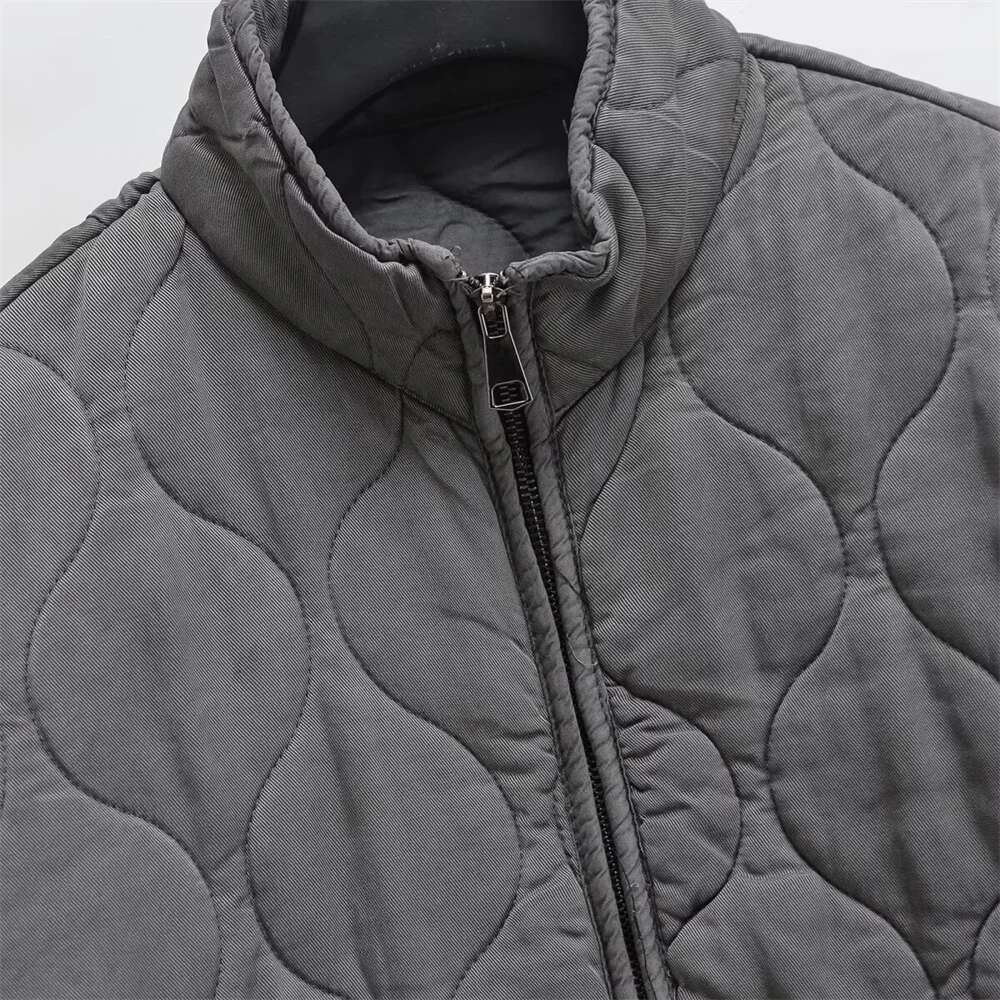 UNIZERA 2024 Autumn New Product Fashion Casual Women's Stand Up Collar Long Sleeve Loose Pocket Decoration Cotton Coat-250512