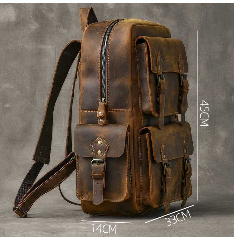 Vintage Crazy Horse Genuine Leather Backpack Men Bagpack Cowhide Hiking Backpack 17laptop Bag Male Travel Rucksack Large M815 Z250512